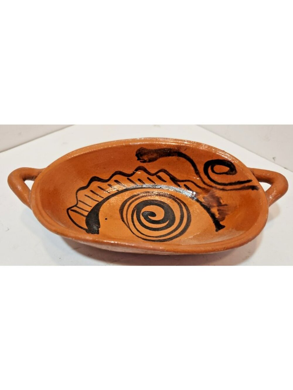 Vintage Mexican Mid Century Terracotta Pottery Bowl w/ Handles Southwestern